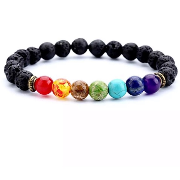 7 chakra healing beaded bracelet lava stone NEW - Picture 3 of 8